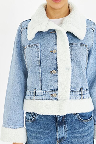 comstar Синій джинсовий куртка з хутром на комірі та рукавах