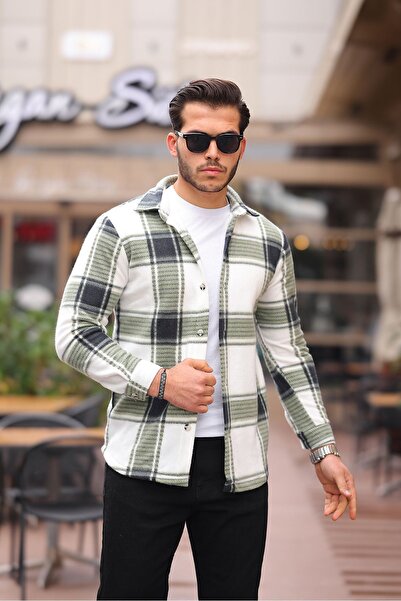 comstar Men's Plaid Square Winter Long Sleeve Green Lumberjack Shirt