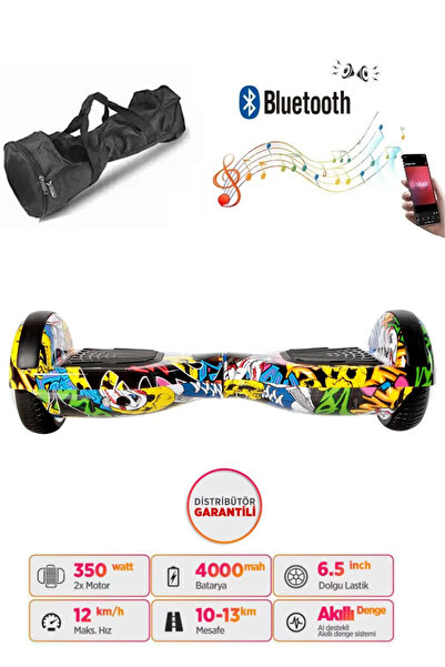 CityMate Elektrikli Kaykay Hoverboard Bluetooth Hoparlörlü 6.5 İnç Grafiti D01 - Çanta Hediye