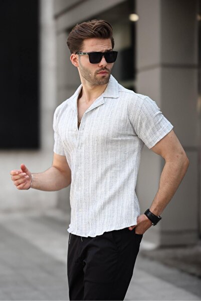 comstar Чоловіча літня сорочка з лайкри з тонким коміром з коротким рукавом