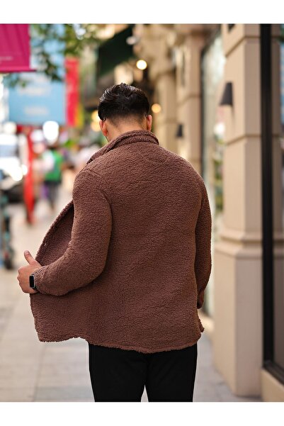 comstar Мъжка зимна пухкава риза с широка плюшена материя в кафяво
