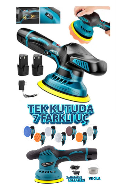 BRANZEG 7 Başlıklı Setli Şarjli Polisaj Makinası Cift Akü