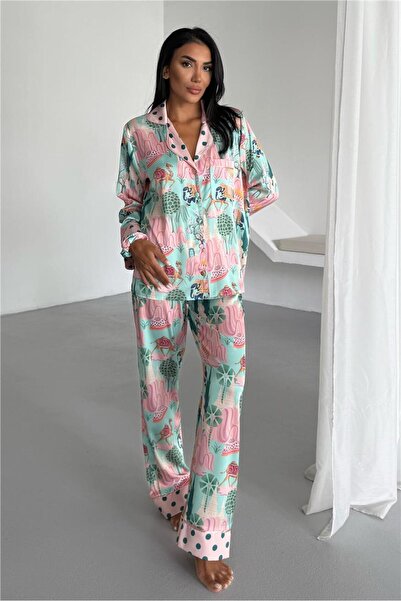 COCCOLARSI Viaggio Creativo Saten Uzun Pijama Takımı VCK0305
