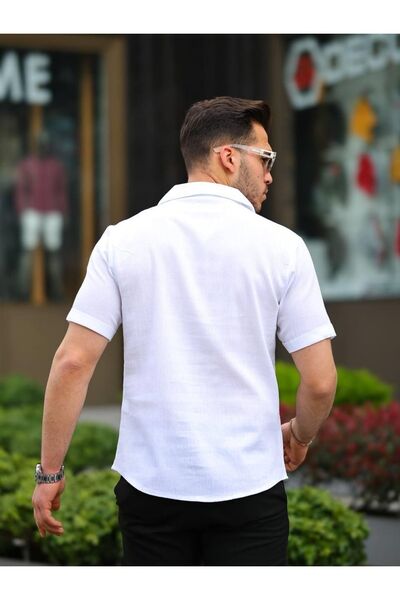 comstar Cămașă cu mânecă scurtă și guler șal pentru bărbați din material de in