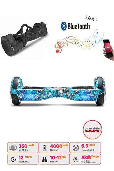 CityMate Elektrikli Kaykay Hoverboard Bluetooth Hoparlörlü 6.5 İnç Grafiti D20 - Çanta Hediye