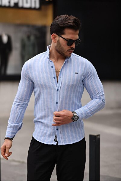 comstar قميص رجالي من الكتان بأكمام طويلة