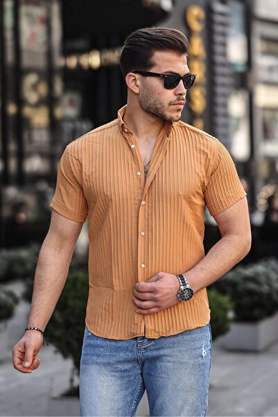 comstar Чоловіча сорочка з коротким рукавом, з смужками, кавового кольору