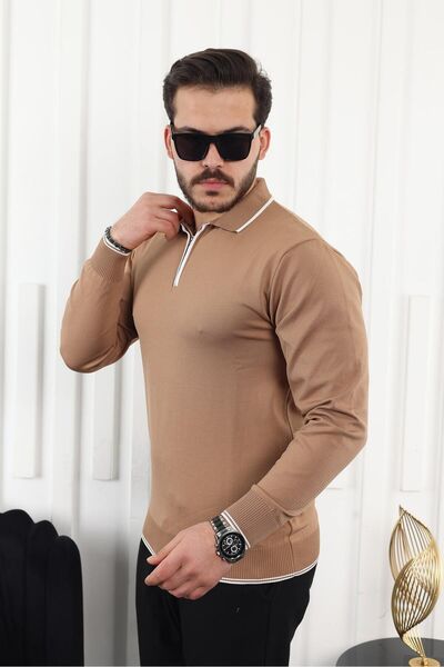 comstar Мъжки пуловер с цип и яка с райета