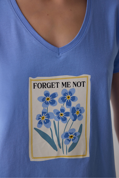 Penti Mavi Forget Me Not Pamuklu V Yaka Kısa Kollu Kapri Pijama Takımı