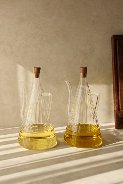 Dekorzdükkan 2-Piece Acacia Stoppered Striped Model Jug Oil Pot (750ml)