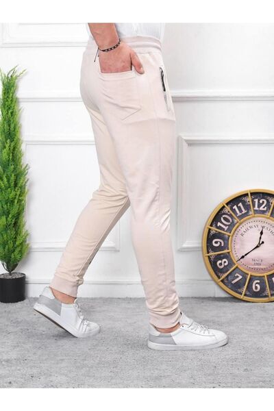 comstar Men's Elastic Waist Printed Summer Cream Sweatpants