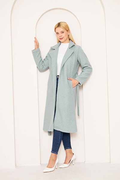 comstar Жіночий трендовий пальто з поясом з вовняної суміші, синій буклет