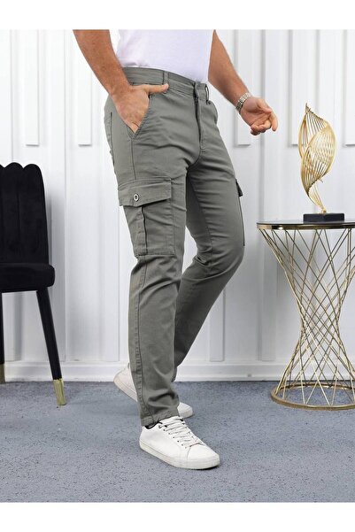 comstar Men's High Waist Stretchy Tight Khaki Pants with Cargo Pockets