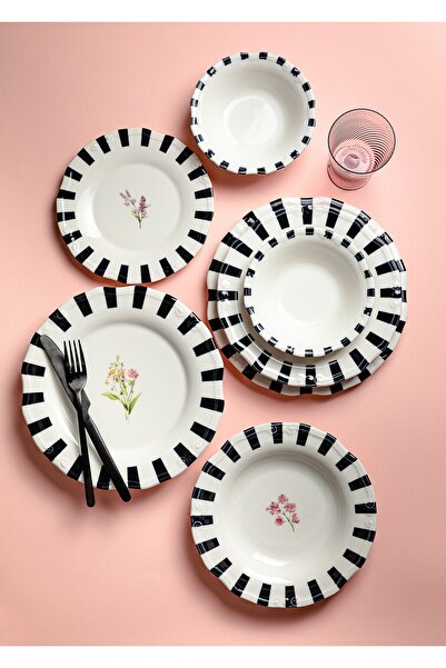 Onedekor 24 Parça 6 Kişilik Porselen Yemek takımı Piano Flora Tifany