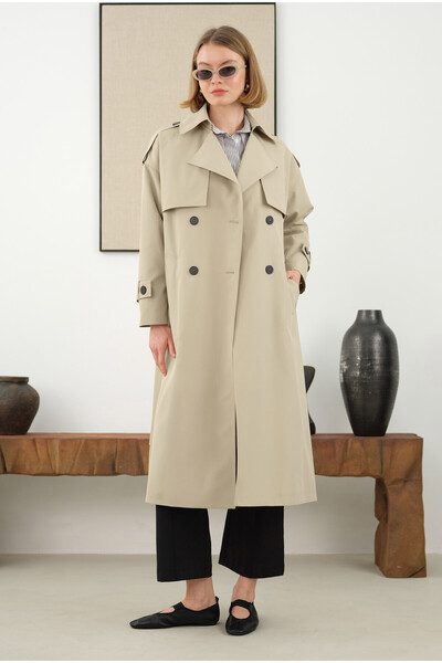 HEQA Uzun Klasik Trençkot Adaçayı