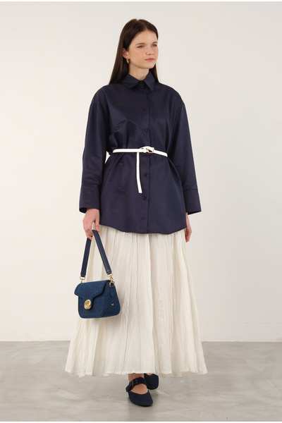 HEQA Синя поплінова коротка сорочка для офісу