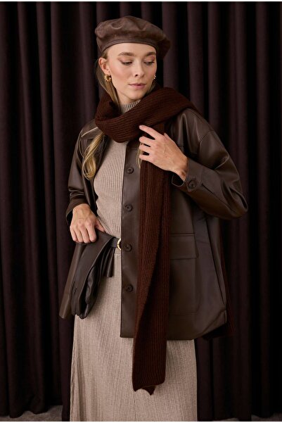 HEQA Прямий плетений шарф кавовий