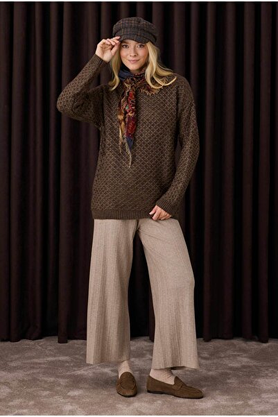 HEQA Örümcek Örgülü Kazak Acı Kahve