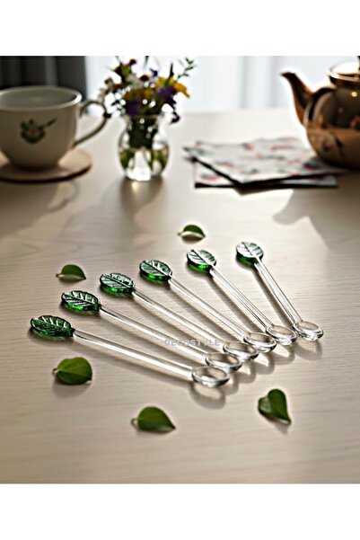 DECOSTYLE Leaf Model Glass Teaspoon 6 Pieces
