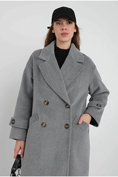HEQA Kolu Apolet Detaylı Kaban Gri Melanj