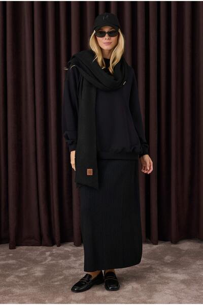 HEQA Dokulu Triko Etek Siyah
