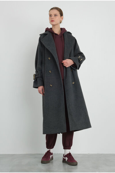 HEQA Антрацитовий довгий пальто з перехресним кроєм