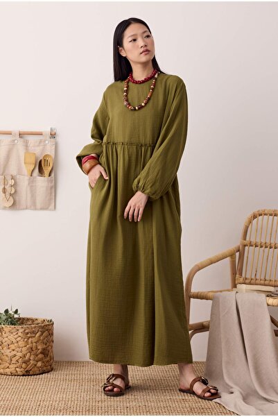 HEQA Müslin Elbise Yağ Yeşili