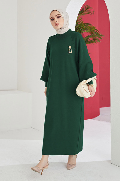 InStyle Μίνα Μπαλόνι Πλεκτό Φόρεμα Hijab - Σμαραγδένιο Πράσινο