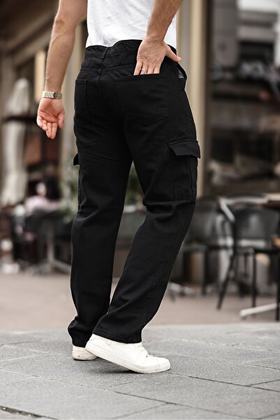 comstar Erkek Bol Paça Kargo Cepli Siyah Baggy Pantolon