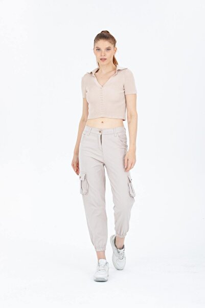 comstar Women's Cargo Pocket High Waist Narrow Leg Gray Trousers