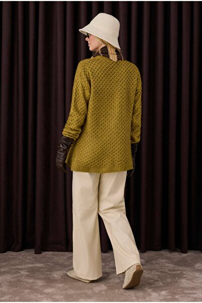 HEQA Örümcek Örgülü Kazak Yağ Yeşili