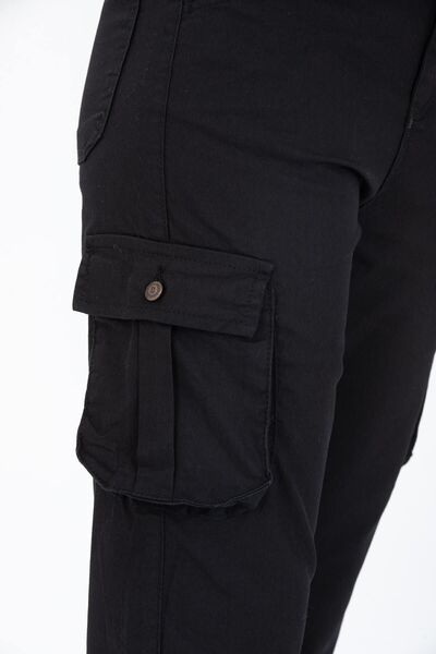 comstar Women's Cargo Pocket High Waist Narrow Leg Black Trousers