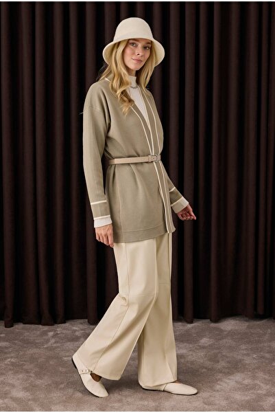 HEQA Ворсово-кістяний колір кардиган - з стрічковими деталями