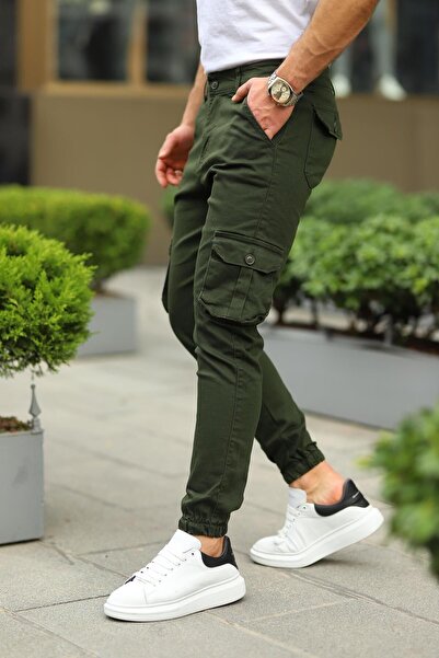 comstar Men's Basic Cargo Pocket Elastic Leg Khaki Trousers