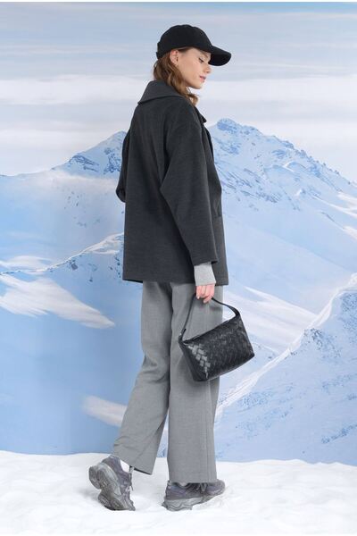 HEQA Geniş Yaka Kaşe Kaban Antrasit