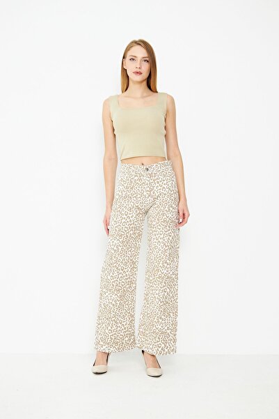 comstar Γυναικείο παντελόνι Palazzo με μοτίβο λεοπάρ με φαρδύ πόδι