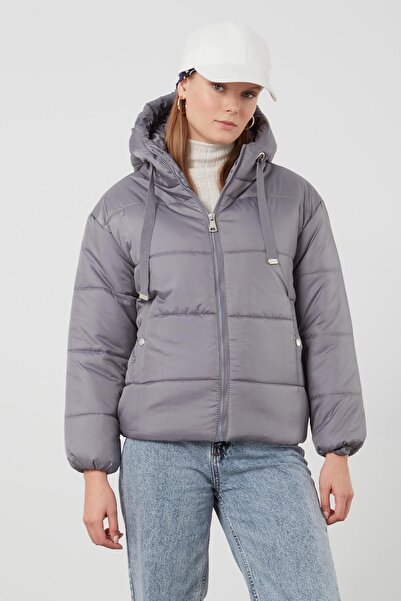 TENA معطف أنوراك بغطاء رأس رمادي اللون للنساء مع توقف على الجانبين