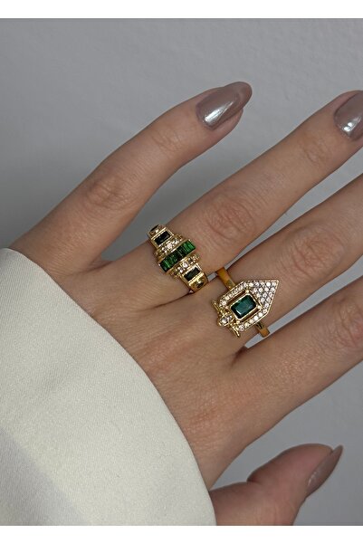 KİLİGİSTANBUL AİLA  2'Lİ YEŞİL TAŞLI YÜZÜK