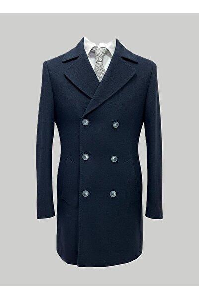 HERMOSE معطف رجالي باللون الأزرق الداكن بأزرار على الجهتين