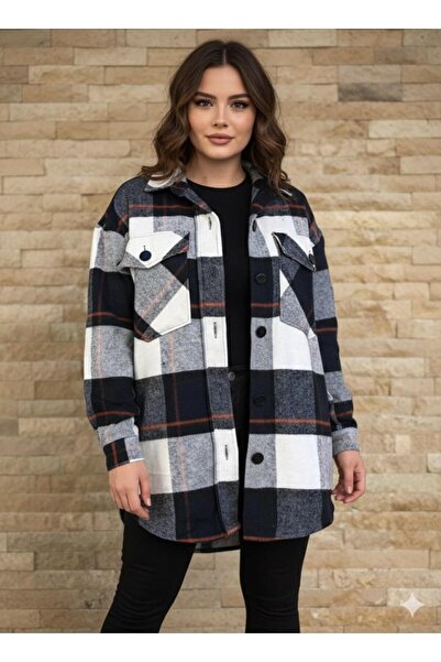 PNR WOMAN Ekose Pamuk Gömlek Lacivert