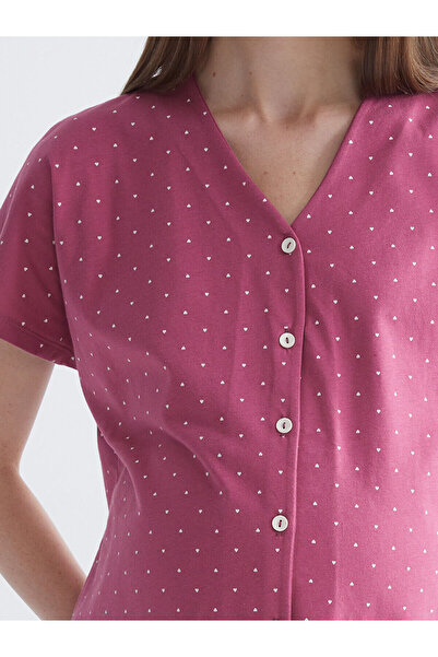 LC Waikiki Lcw Dream Burgundy V-Neck Patterned Maternity Pajama Set