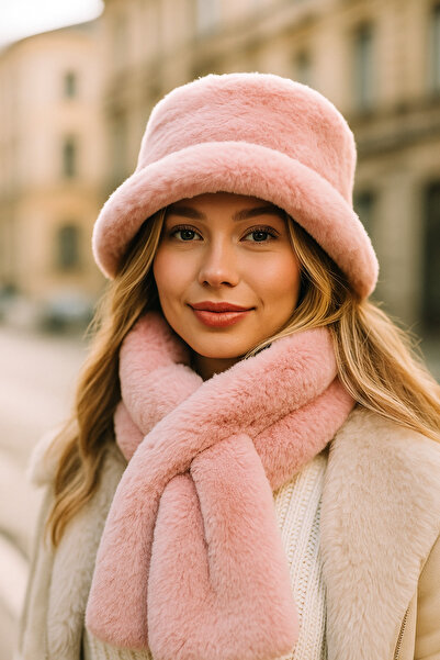 Luminos Butik Imported Premium Powder Hat-Neck Collar Fur Set01-1