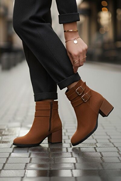 marinarosse Kadın Hermina Taba Süet Çift Tokalı Kısa Bot