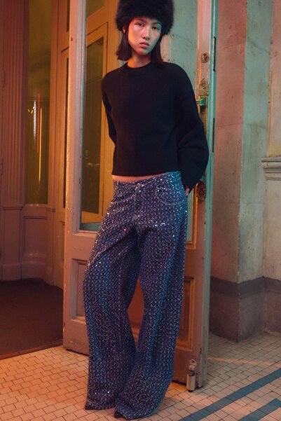 Bershka Pullu geniş paça jean