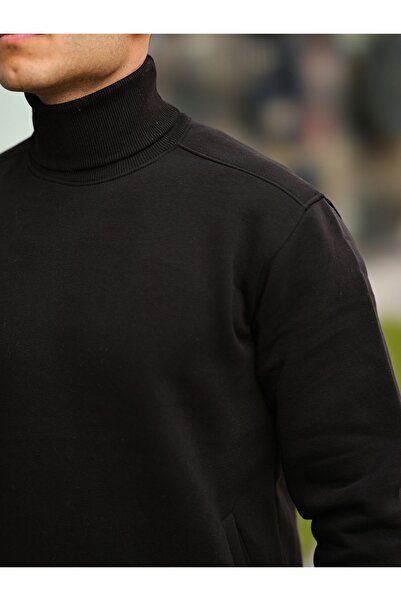 comstar Чоловічий светр з коміром-стійкою, кишенями та капюшоном, чорний