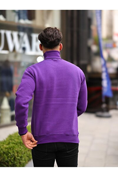 comstar Чоловічий светр з коміром-стійкою, кишенями та капюшоном, фіолетовий