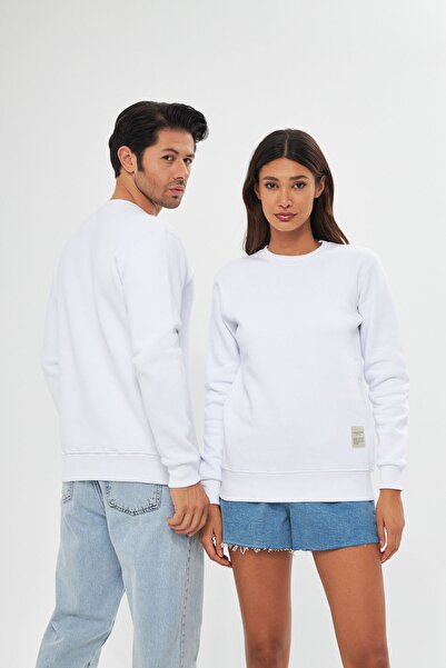 comstar Унісекс базовий велосипедний комір, товстий зимовий білий світшот