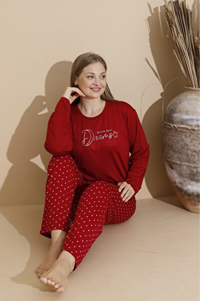 Temporium Women's Plus Size Curve Milan Fabric Printed Pattern Long Sleeve Bamboo Pajamas Set