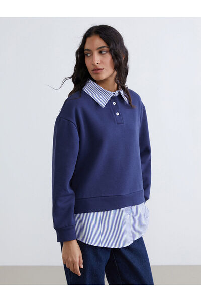 LC Waikiki Özmarka New Season Shirt Collar Striped Women's Thick Sweatshirt T...