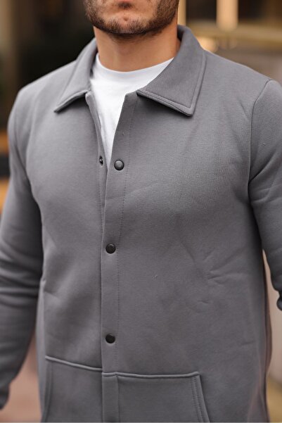 comstar Чоловічий светр з кишенями, з утепленням всередині, поло-коміром і широкими рукавами, колір темного сірого.